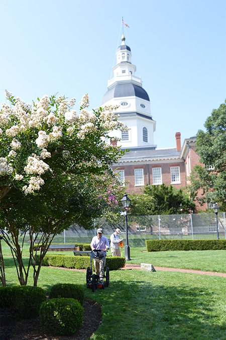 Archaeologists undertaking ground penetrating radar survey at the Maryland State House