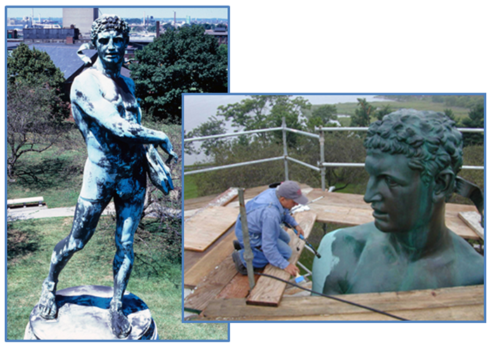 Francis Scott Key Memorial,           Fort McHenry National Monument and Historic Shrine, Baltimore, before and after           conservation treatment